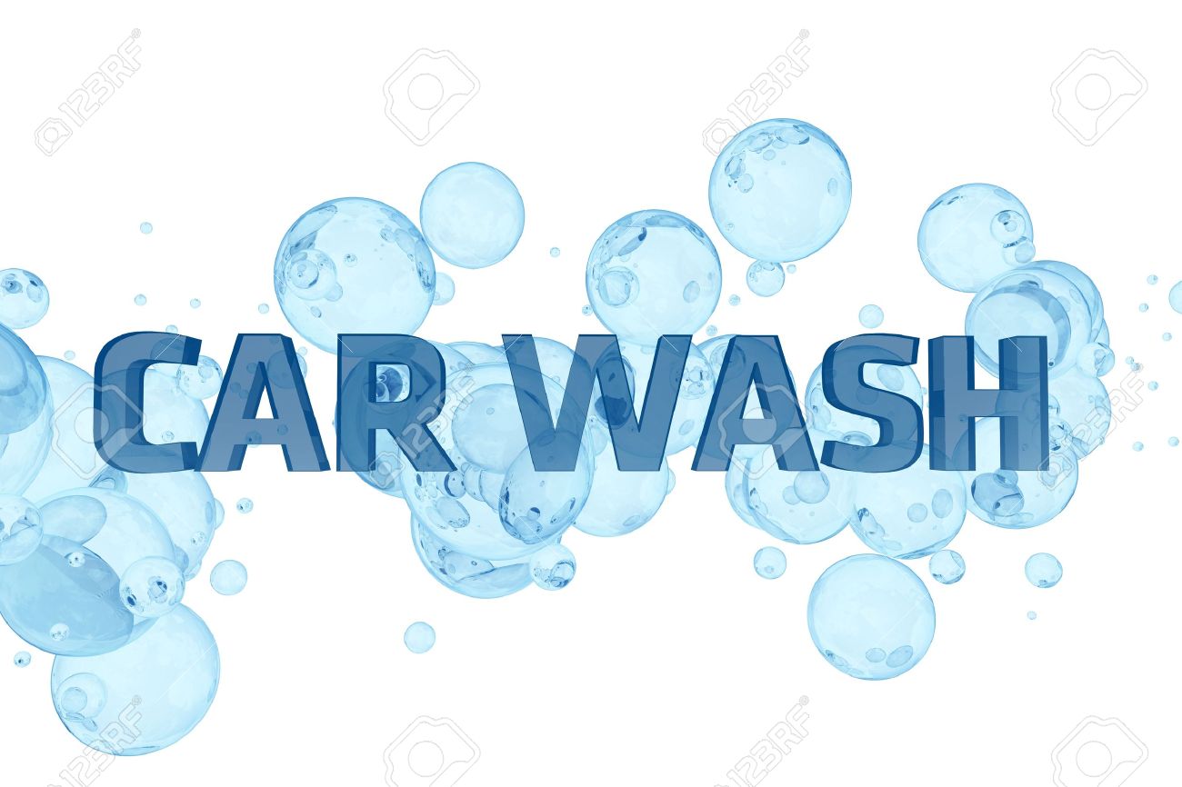 10724585 Car Wash Design Blue Bubbles and Glassy Car Wash Letters White Solid Background Cool Car Wash Theme Stock Illustration